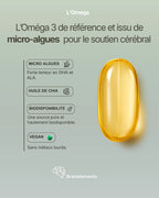 Oméga 3 DHA Vegan – Microalgues & Huile de Chia – 250 mg DHA + ALA – Ultra Pur, Sans Métaux Lourds – Origine France – Humeur, Anti-stress & Bien-être, Neuroprotection