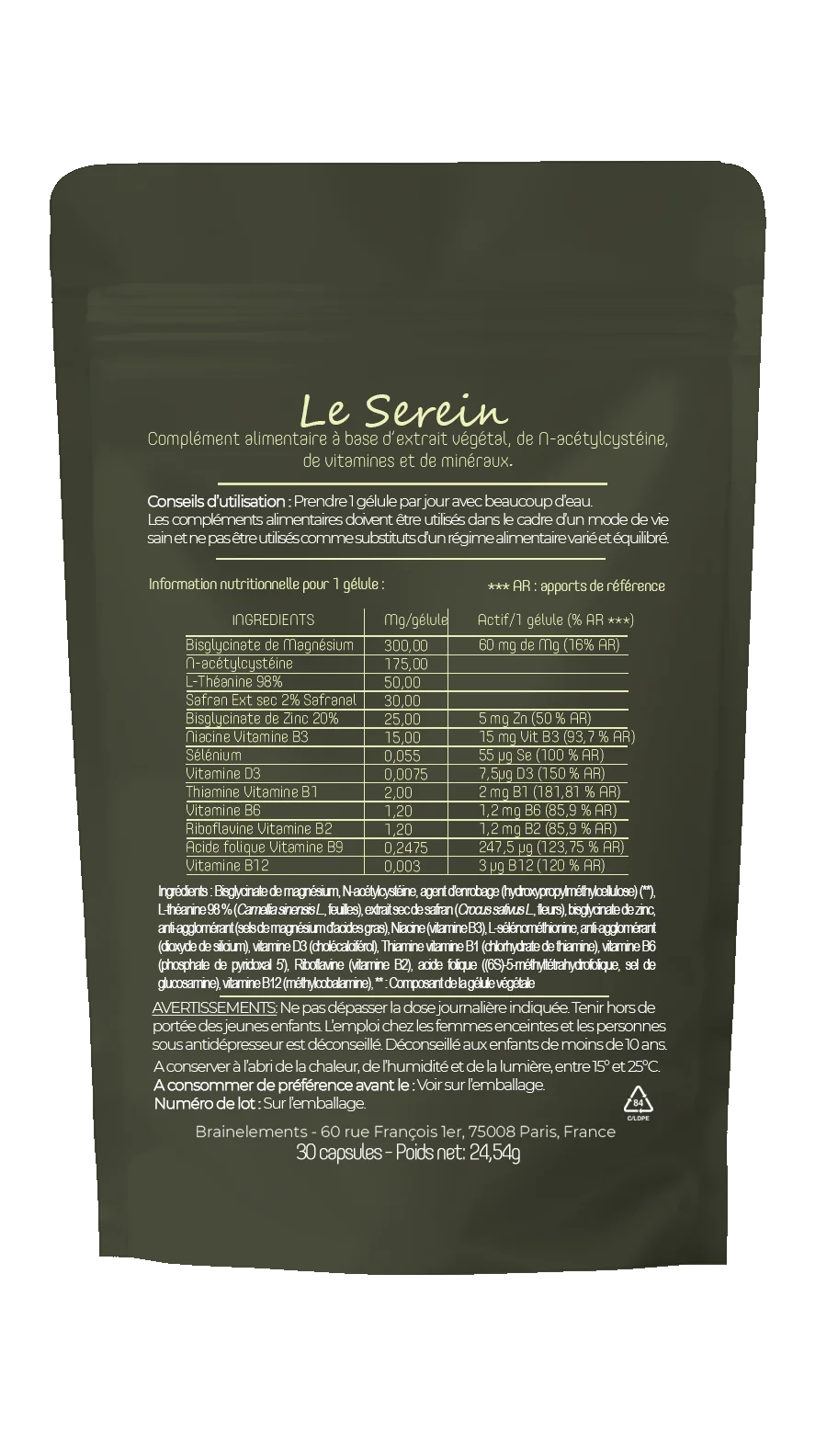 Le Serein — Formule naturelle & complète Équilibre Mental | 13 Nutriments
